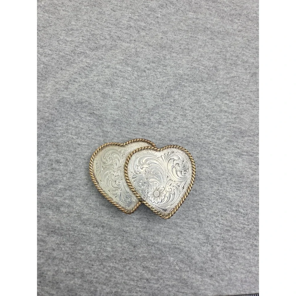 Vintage Montana Silversmiths Double Heart Sterling Silver Overlay Belt Buckle